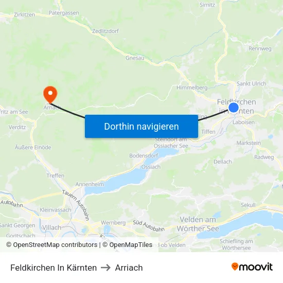 Feldkirchen In Kärnten to Arriach map