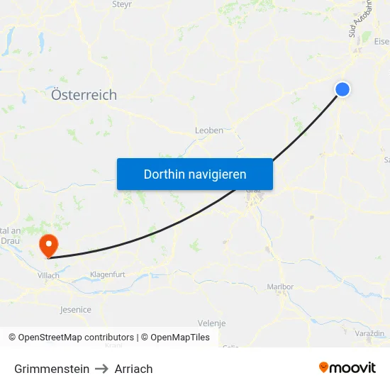 Grimmenstein to Arriach map