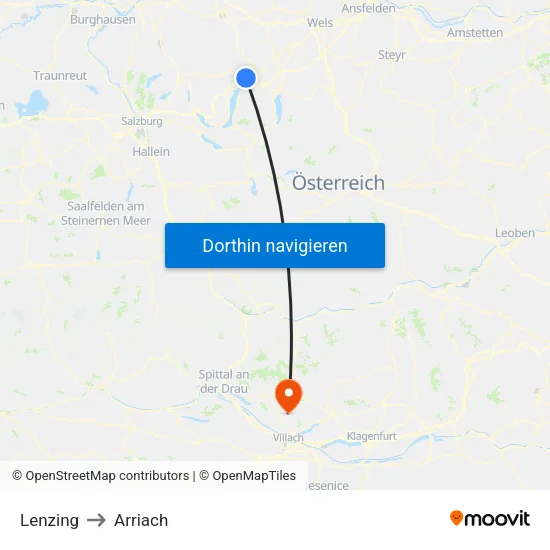 Lenzing to Arriach map