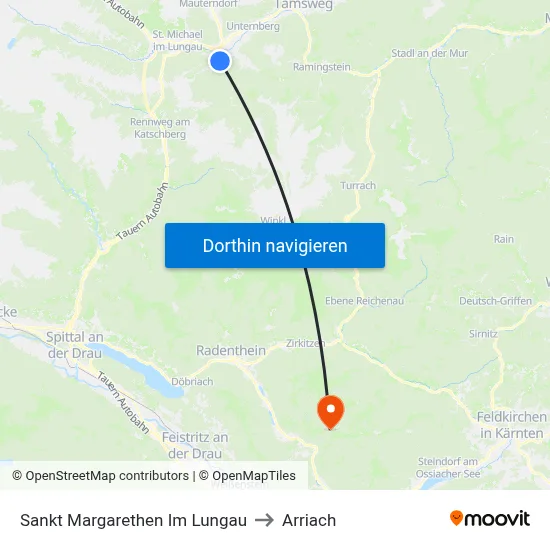 Sankt Margarethen Im Lungau to Arriach map