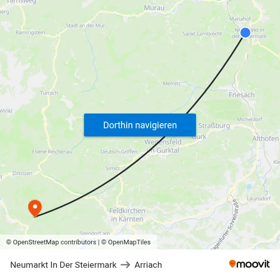 Neumarkt In Der Steiermark to Arriach map