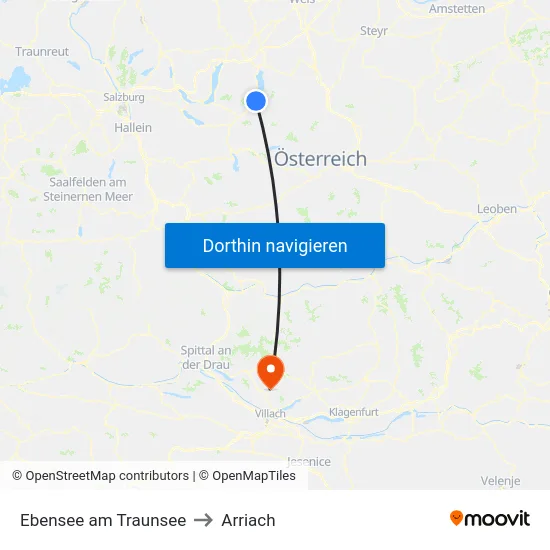 Ebensee am Traunsee to Arriach map
