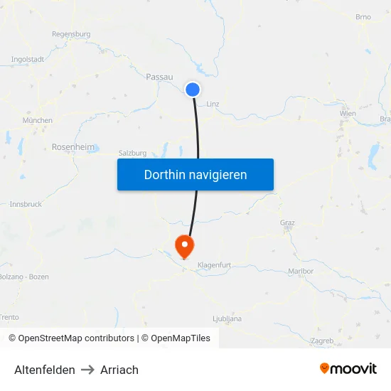 Altenfelden to Arriach map