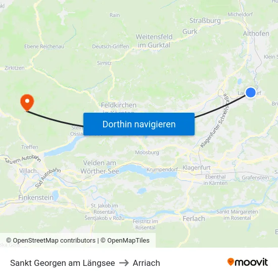 Sankt Georgen am Längsee to Arriach map