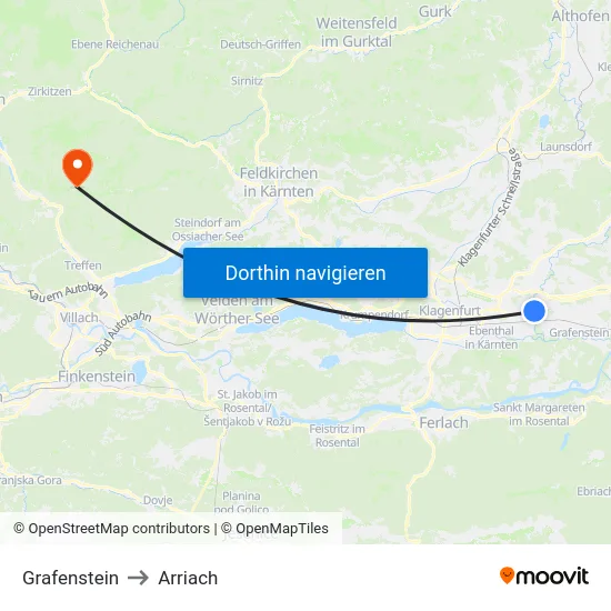 Grafenstein to Arriach map