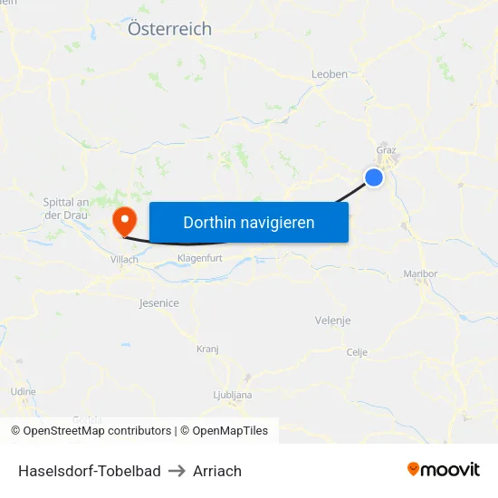 Haselsdorf-Tobelbad to Arriach map