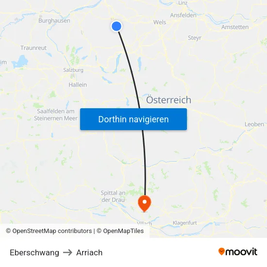 Eberschwang to Arriach map