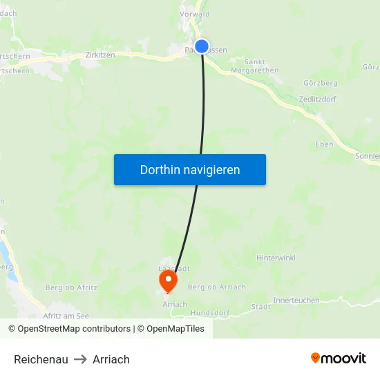Reichenau to Arriach map