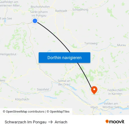 Schwarzach Im Pongau to Arriach map