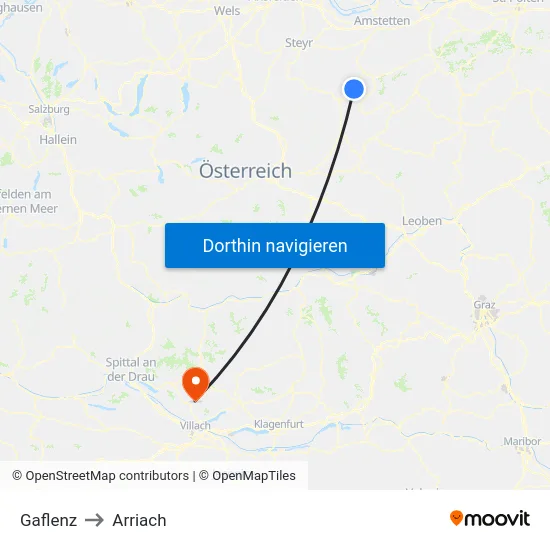 Gaflenz to Arriach map