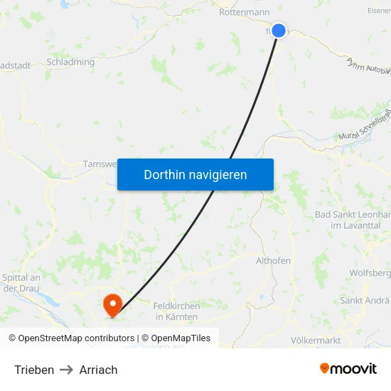 Trieben to Arriach map