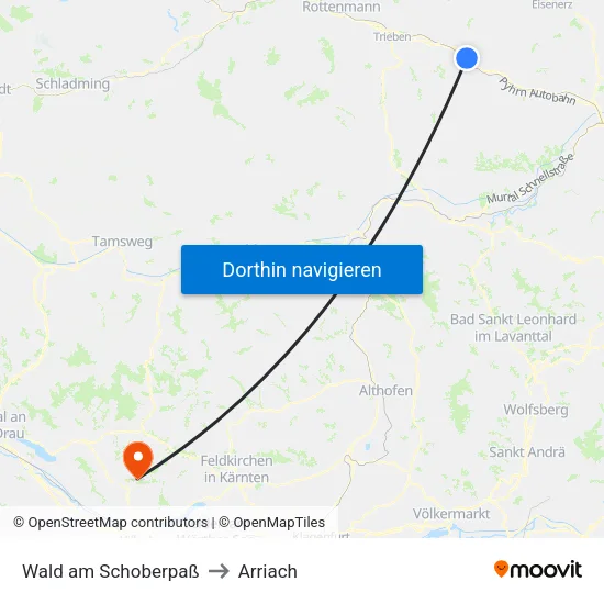 Wald am Schoberpaß to Arriach map