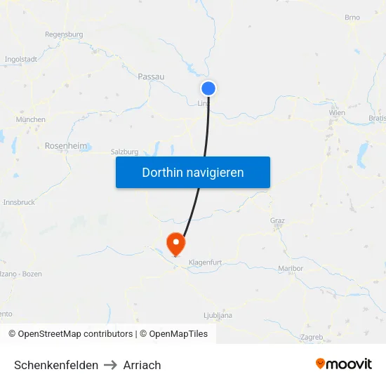 Schenkenfelden to Arriach map