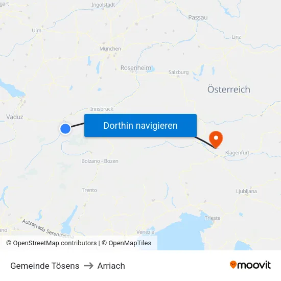 Gemeinde Tösens to Arriach map