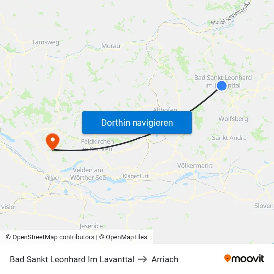 Bad Sankt Leonhard Im Lavanttal to Arriach map