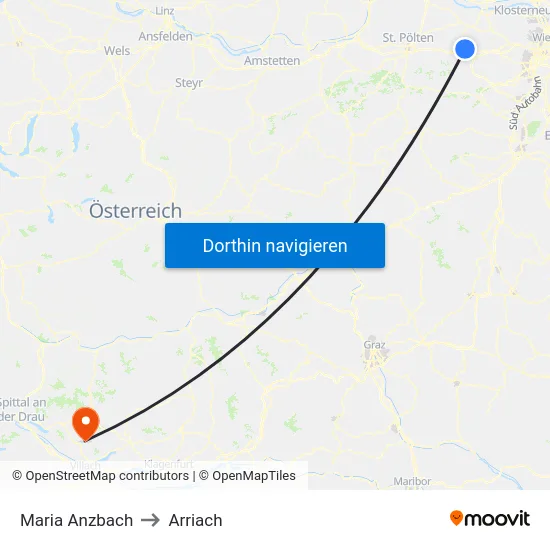 Maria Anzbach to Arriach map