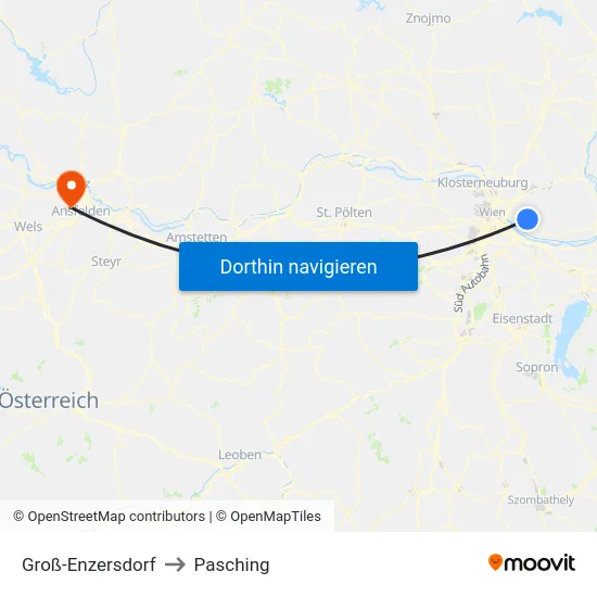 Groß-Enzersdorf to Pasching map