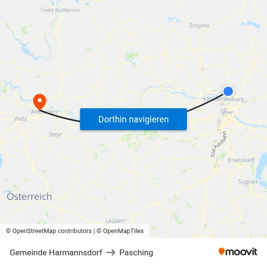 Gemeinde Harmannsdorf to Pasching map