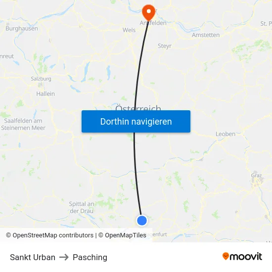 Sankt Urban to Pasching map