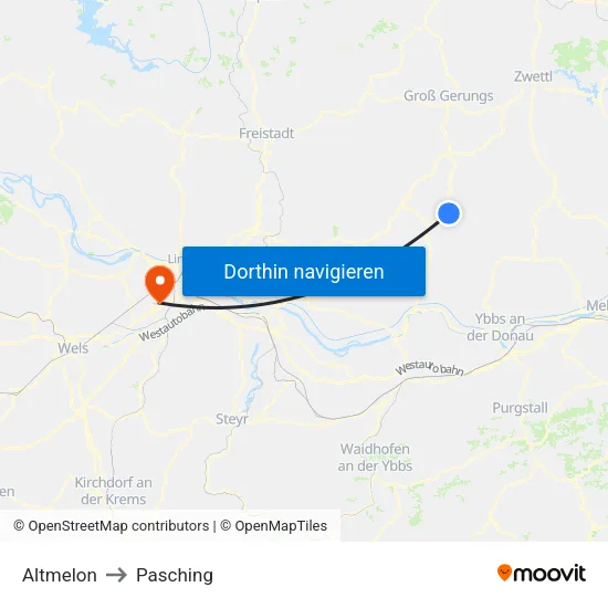 Altmelon to Pasching map