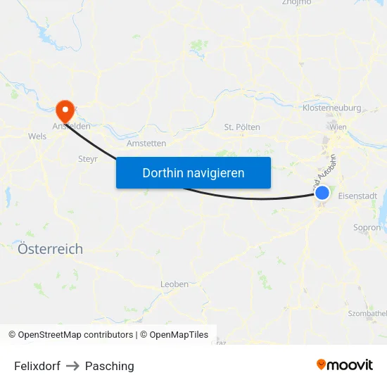 Felixdorf to Pasching map