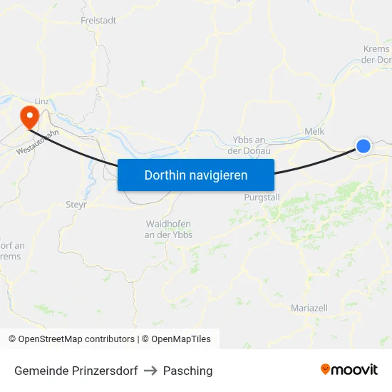 Gemeinde Prinzersdorf to Pasching map