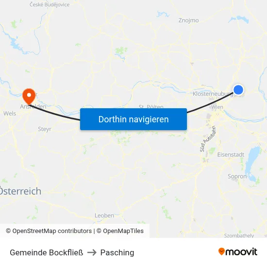 Gemeinde Bockfließ to Pasching map