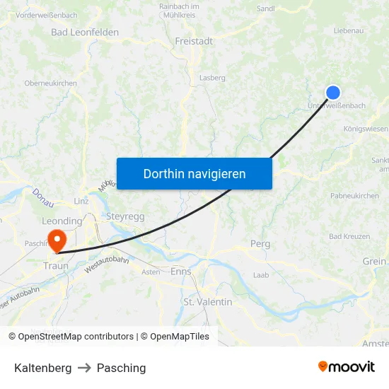 Kaltenberg to Pasching map