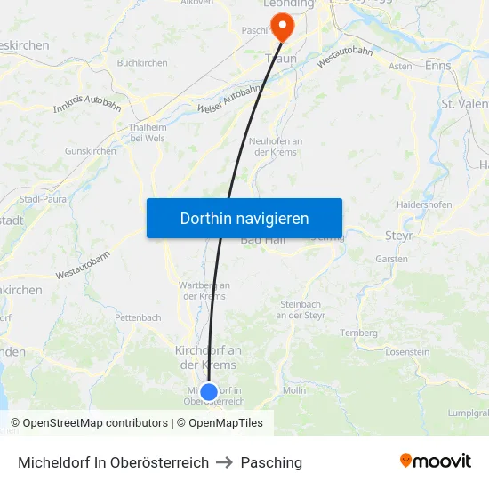 Micheldorf In Oberösterreich to Pasching map