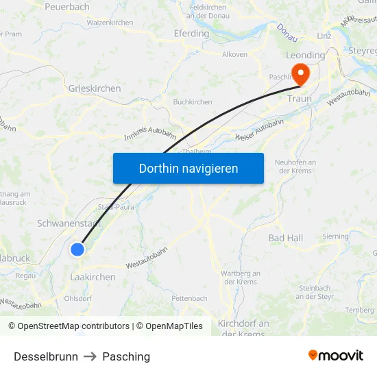 Desselbrunn to Pasching map