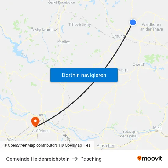 Gemeinde Heidenreichstein to Pasching map