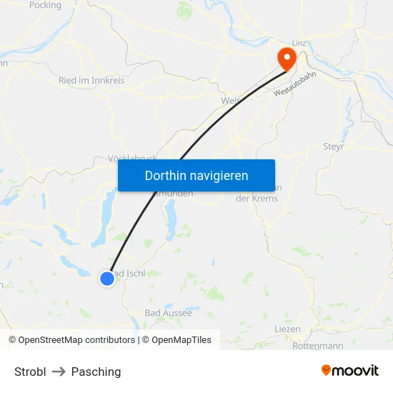 Strobl to Pasching map