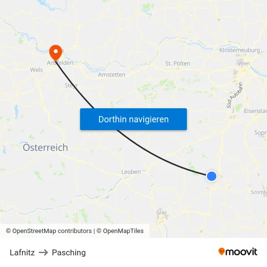 Lafnitz to Pasching map