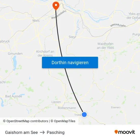 Gaishorn am See to Pasching map