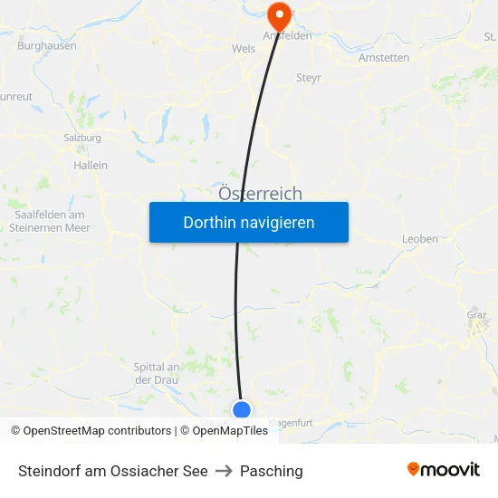 Steindorf am Ossiacher See to Pasching map