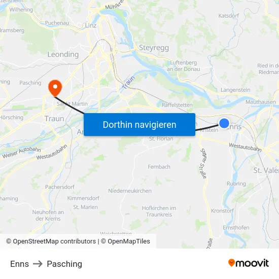 Enns to Pasching map