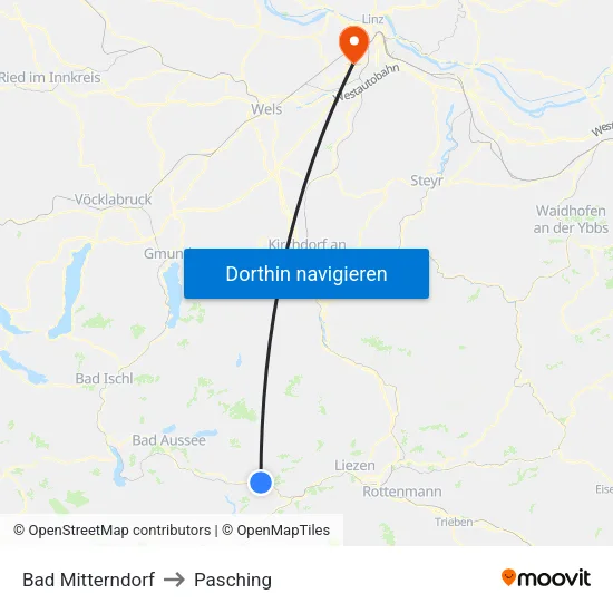 Bad Mitterndorf to Pasching map