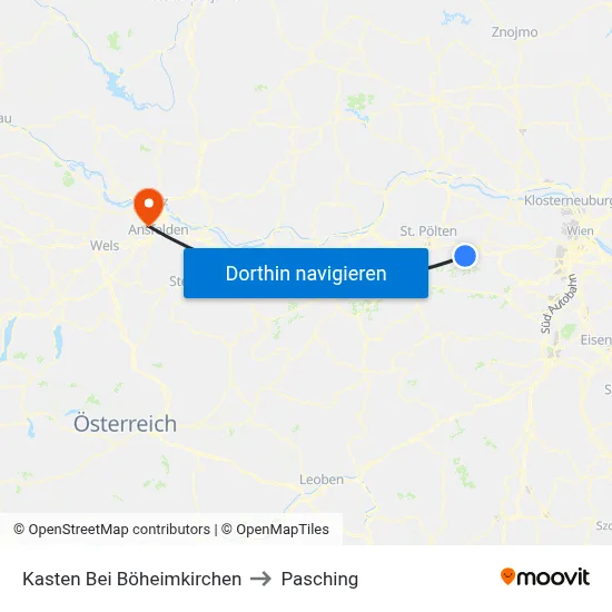 Kasten Bei Böheimkirchen to Pasching map