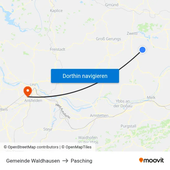 Gemeinde Waldhausen to Pasching map