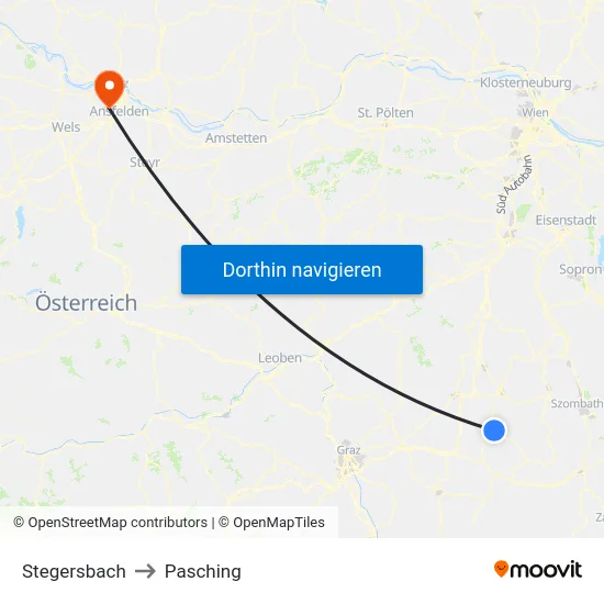 Stegersbach to Pasching map