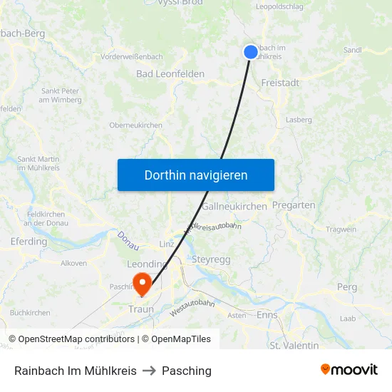Rainbach Im Mühlkreis to Pasching map
