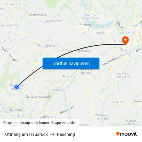 Ottnang am Hausruck to Pasching map