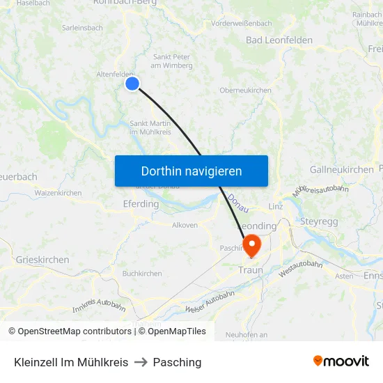 Kleinzell Im Mühlkreis to Pasching map