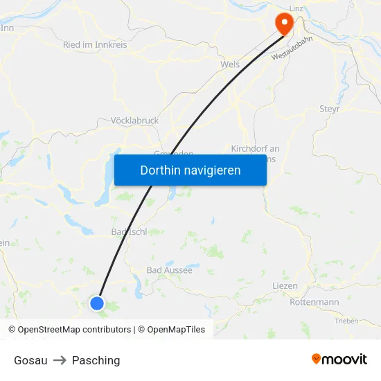 Gosau to Pasching map