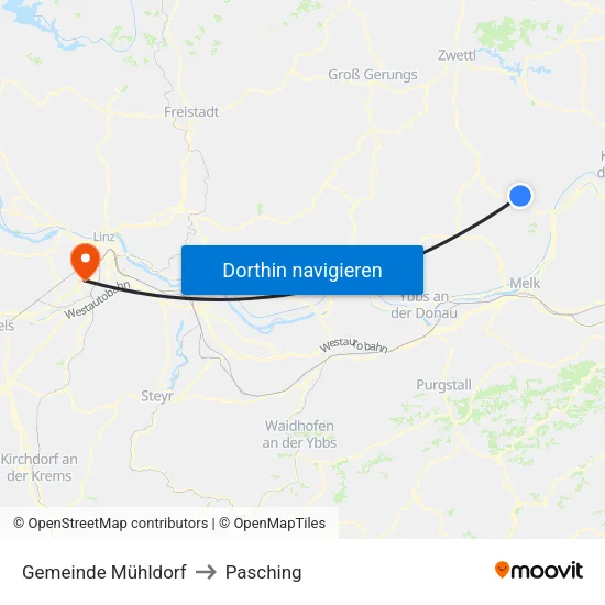 Gemeinde Mühldorf to Pasching map
