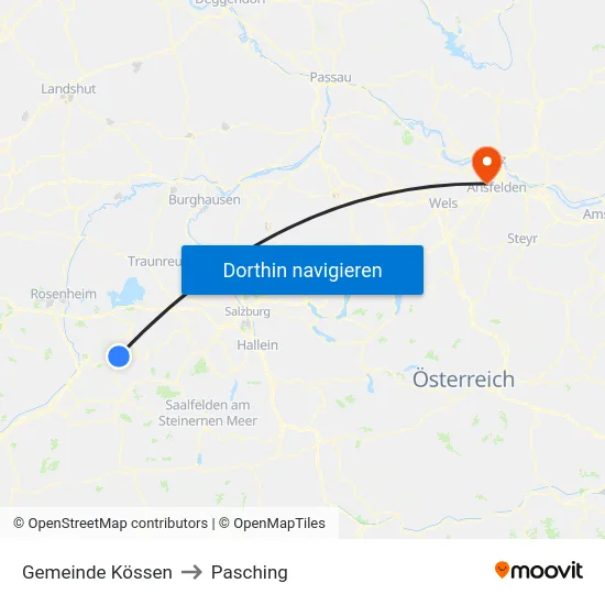 Gemeinde Kössen to Pasching map