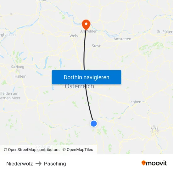 Niederwölz to Pasching map