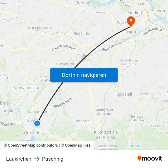 Laakirchen to Pasching map