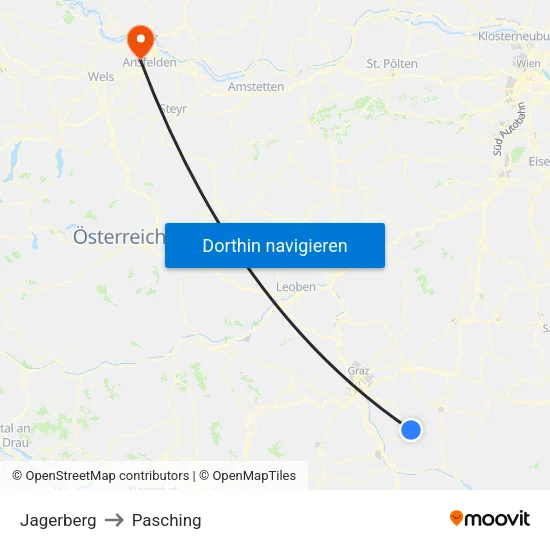 Jagerberg to Pasching map