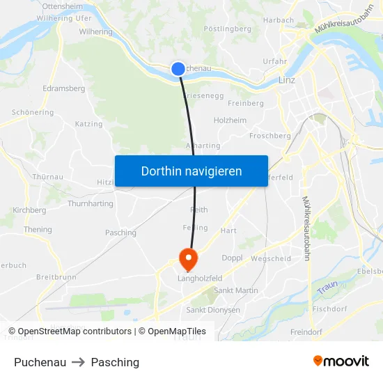 Puchenau to Pasching map